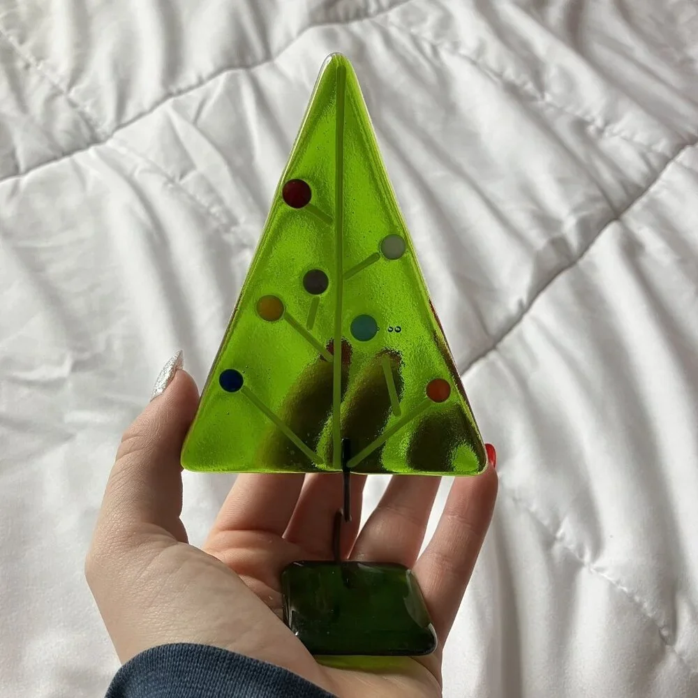 Stained Glass Christmas‎ Tree Ornaments Free Standing Handmade Vintage Retro Y2K